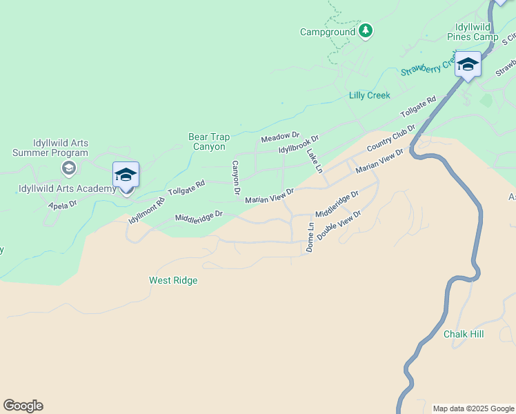 map of restaurants, bars, coffee shops, grocery stores, and more near 53265 Marian View Drive in Idyllwild-Pine Cove