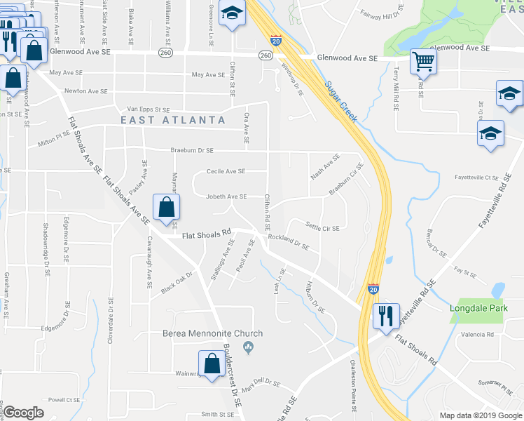 map of restaurants, bars, coffee shops, grocery stores, and more near 815 Clifton Road Southeast in Atlanta