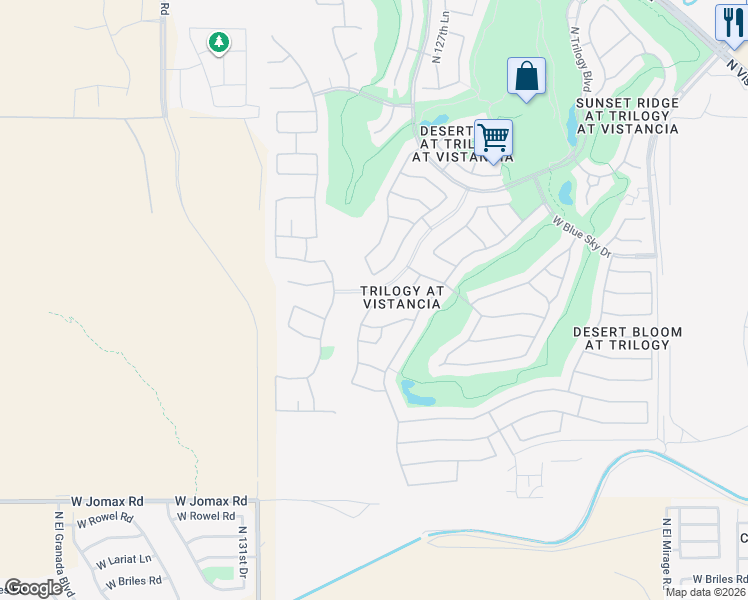 map of restaurants, bars, coffee shops, grocery stores, and more near 12926 West Bent Tree Drive in Peoria