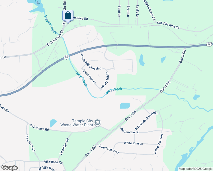 map of restaurants, bars, coffee shops, grocery stores, and more near 828 Windy Mill Court in Temple
