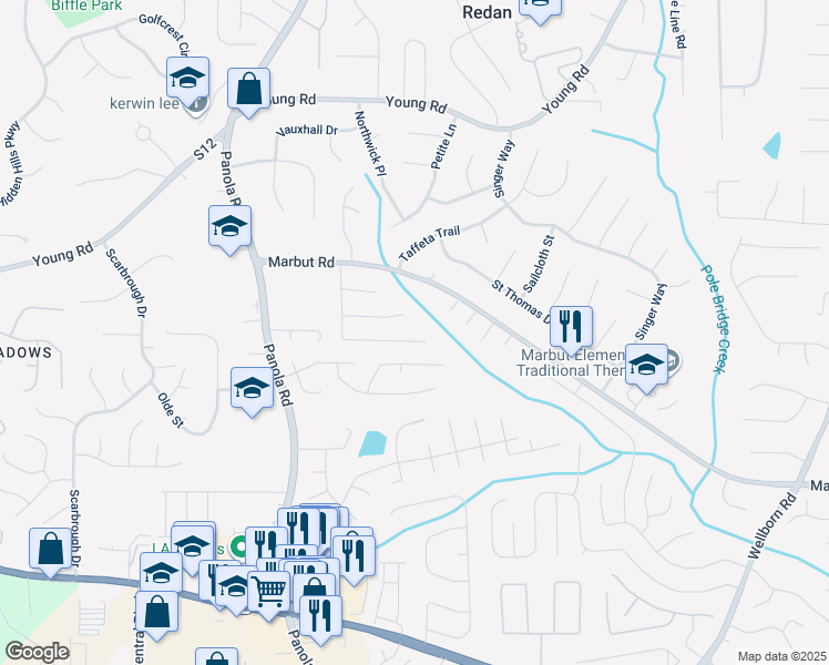 map of restaurants, bars, coffee shops, grocery stores, and more near 2046 Marbut Forest Drive in Lithonia