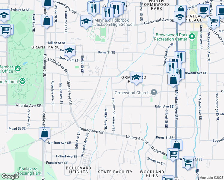 map of restaurants, bars, coffee shops, grocery stores, and more near 899 Delmar Avenue Southeast in Atlanta
