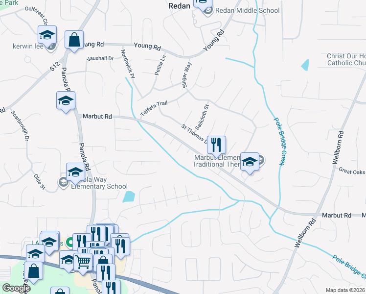 map of restaurants, bars, coffee shops, grocery stores, and more near 1964 Cranford Court in Lithonia