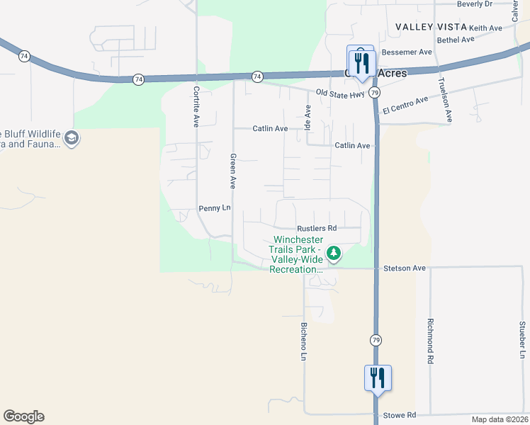 map of restaurants, bars, coffee shops, grocery stores, and more near 26812 Rodeo Court in Winchester