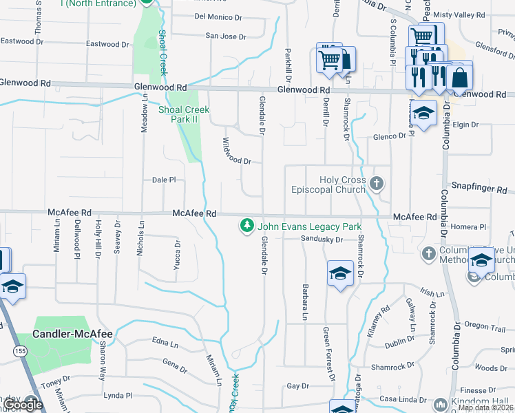 map of restaurants, bars, coffee shops, grocery stores, and more near 1997 Glendale Drive in Decatur