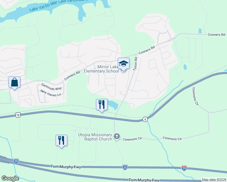 map of restaurants, bars, coffee shops, grocery stores, and more near 2559 Grayton Loop in Villa Rica
