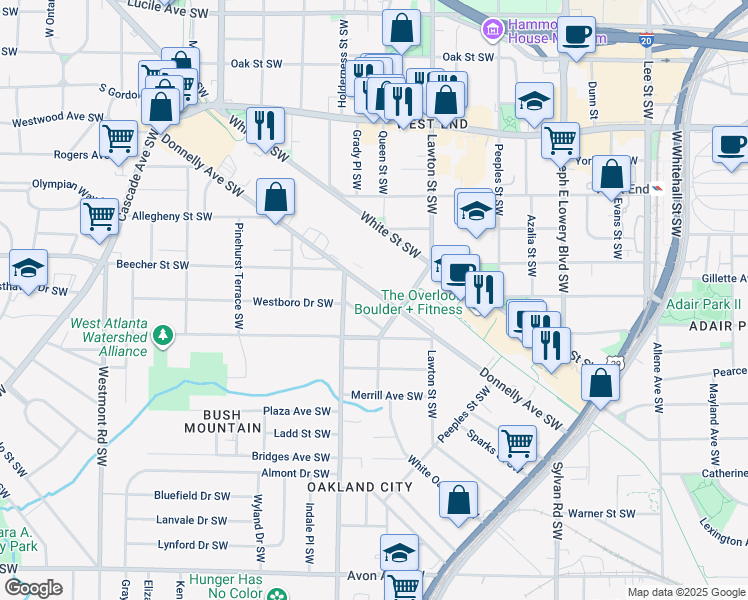 map of restaurants, bars, coffee shops, grocery stores, and more near 1158 Donnelly Avenue Southwest in Atlanta