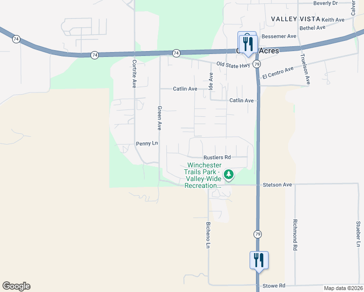 map of restaurants, bars, coffee shops, grocery stores, and more near 26812 Rodeo Court in Winchester