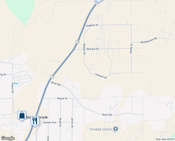 map of restaurants, bars, coffee shops, grocery stores, and more near 26700 Herbert Street in Perris