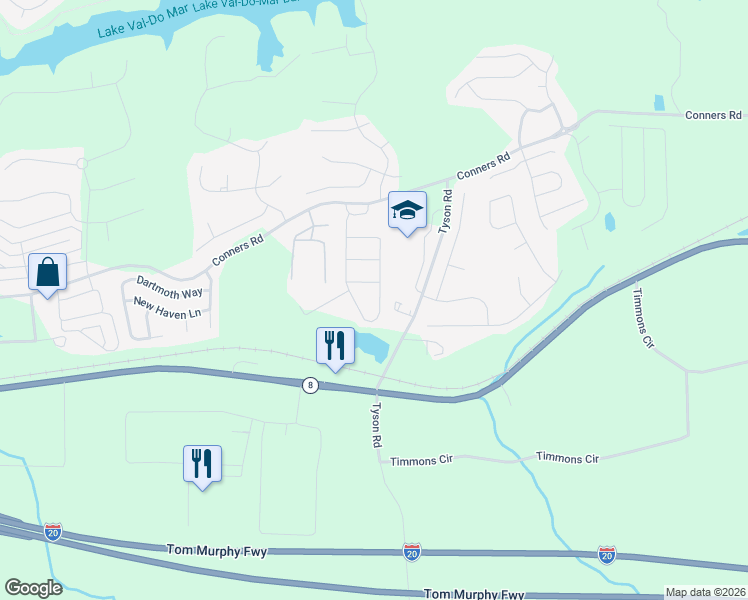 map of restaurants, bars, coffee shops, grocery stores, and more near 2559 Grayton Loop in Villa Rica