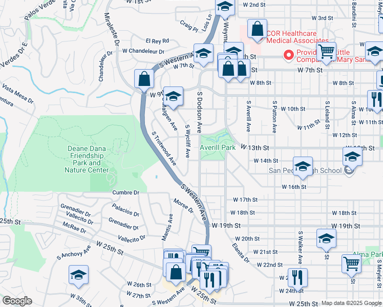 map of restaurants, bars, coffee shops, grocery stores, and more near 1312 South Wycliff Avenue in Los Angeles