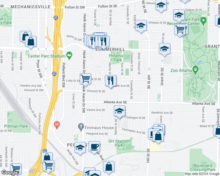 map of restaurants, bars, coffee shops, grocery stores, and more near 826 Martin Street Southeast in Atlanta