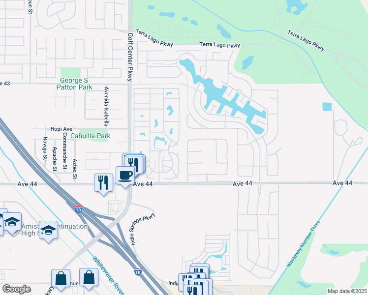 map of restaurants, bars, coffee shops, grocery stores, and more near 43635 Aquila Street in Indio
