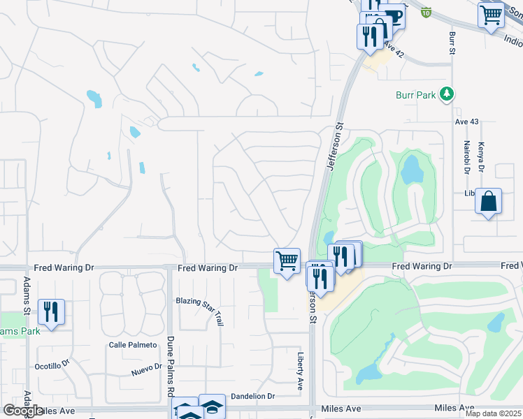 map of restaurants, bars, coffee shops, grocery stores, and more near 43616 Bordeaux Drive in La Quinta