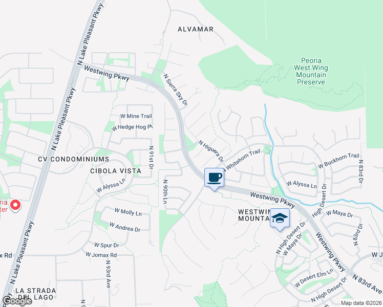 map of restaurants, bars, coffee shops, grocery stores, and more near 27324 North 89th Avenue in Peoria