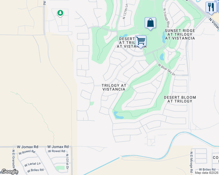 map of restaurants, bars, coffee shops, grocery stores, and more near 12926 West Bent Tree Drive in Peoria
