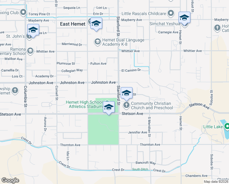 map of restaurants, bars, coffee shops, grocery stores, and more near in East Hemet