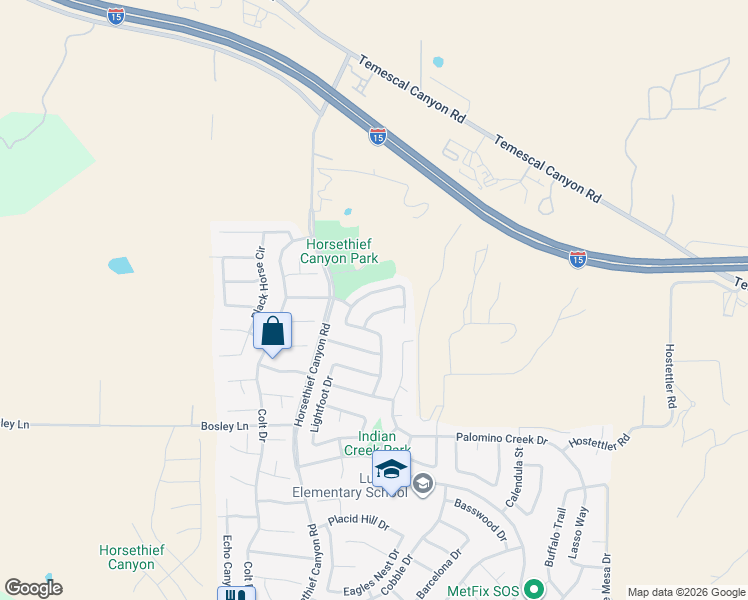 map of restaurants, bars, coffee shops, grocery stores, and more near 26681 Dry Falls Drive in Corona