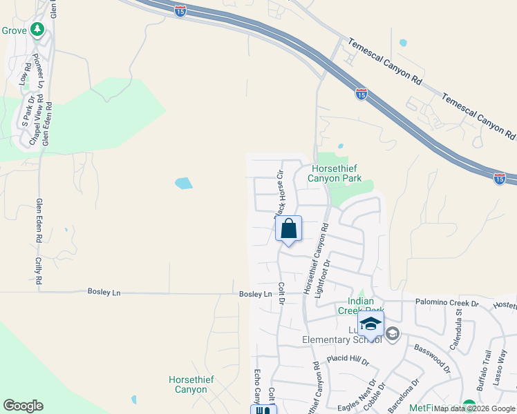 map of restaurants, bars, coffee shops, grocery stores, and more near 26703 Spotted Pony Drive in Corona