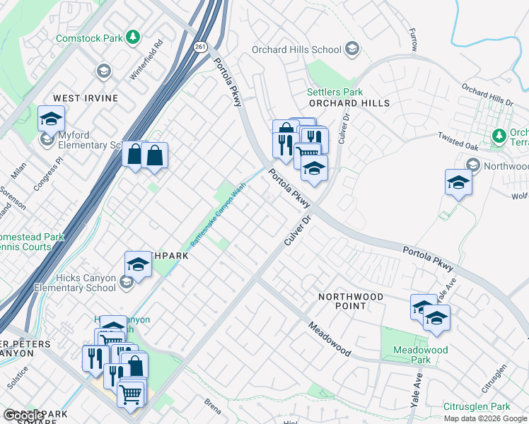 map of restaurants, bars, coffee shops, grocery stores, and more near 7 Pasadena in Irvine
