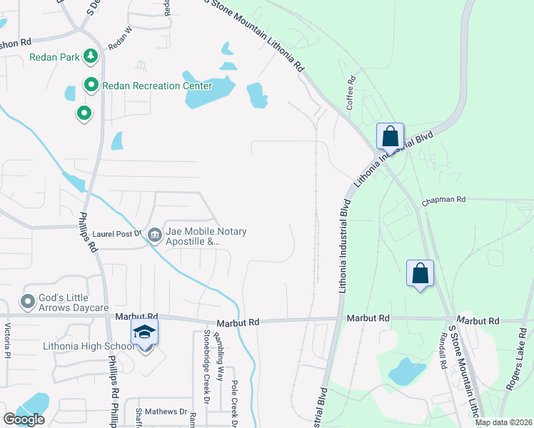 map of restaurants, bars, coffee shops, grocery stores, and more near 1989 Jabco Boulevard in Lithonia
