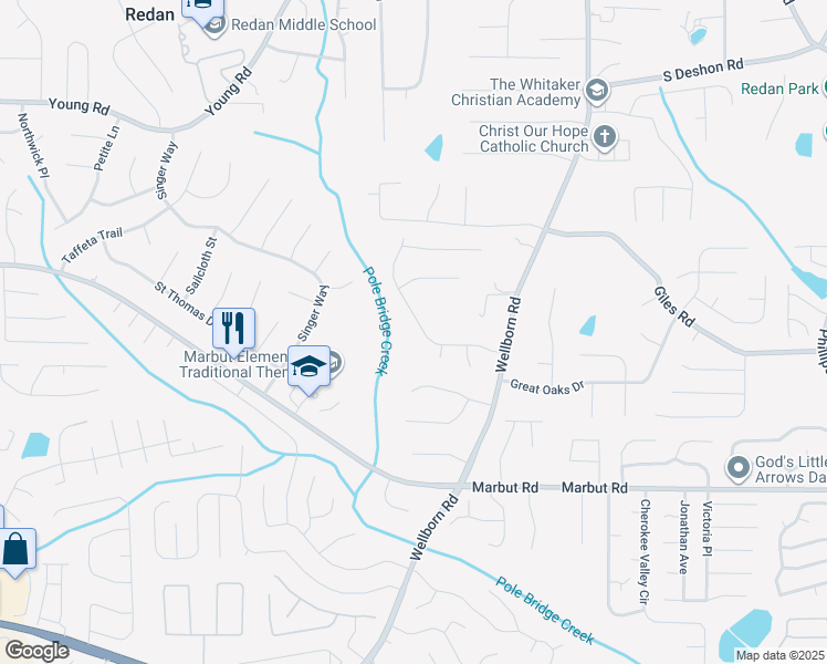 map of restaurants, bars, coffee shops, grocery stores, and more near 5890 Bobbin Lane in Lithonia