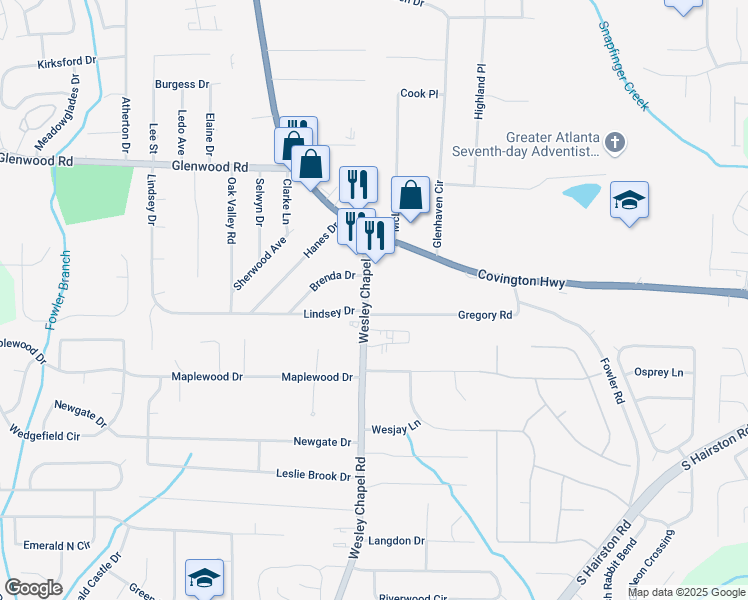 map of restaurants, bars, coffee shops, grocery stores, and more near 1980 Wesley Chapel Road in Decatur