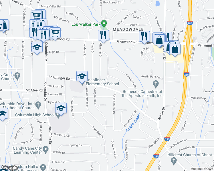 map of restaurants, bars, coffee shops, grocery stores, and more near 1508 Snapfinger Road in Decatur