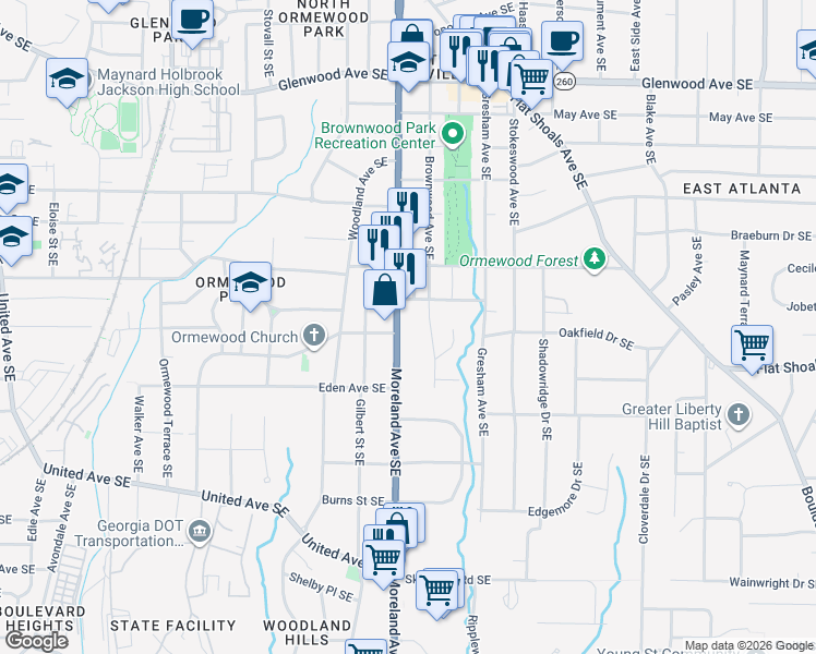 map of restaurants, bars, coffee shops, grocery stores, and more near in Atlanta