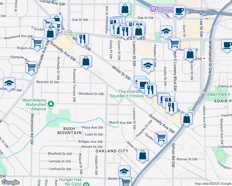 map of restaurants, bars, coffee shops, grocery stores, and more near 1158 Donnelly Avenue Southwest in Atlanta