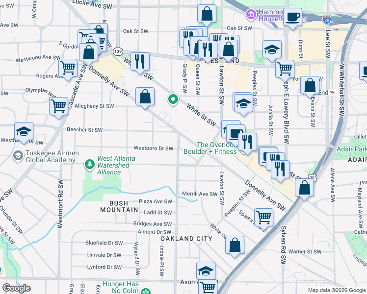map of restaurants, bars, coffee shops, grocery stores, and more near 1158 Donnelly Avenue Southwest in Atlanta