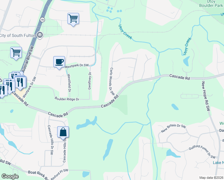 map of restaurants, bars, coffee shops, grocery stores, and more near 5035 Cascade Road in Atlanta
