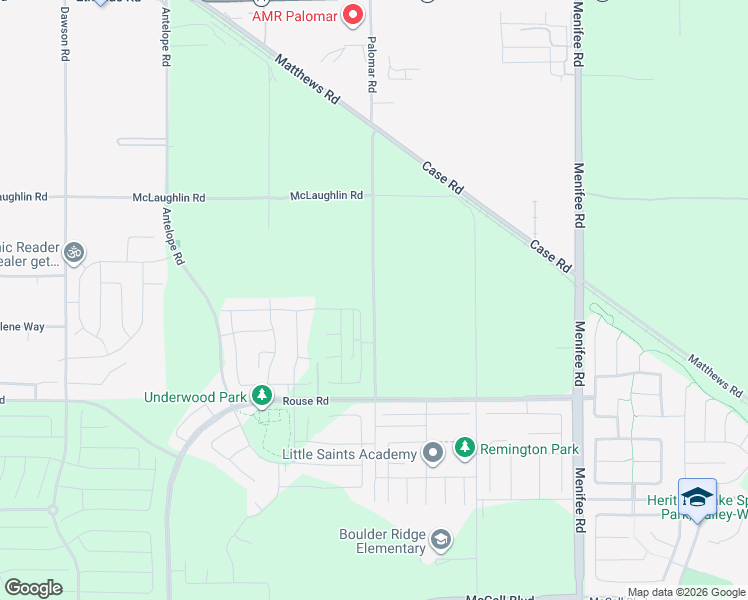 map of restaurants, bars, coffee shops, grocery stores, and more near 26501 Palomar Road in Menifee
