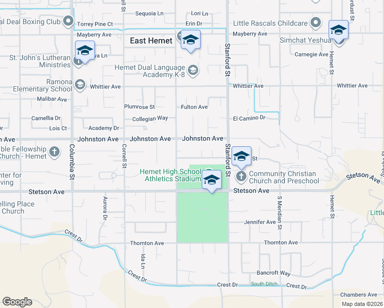 map of restaurants, bars, coffee shops, grocery stores, and more near 41574 Lomas Street in Hemet