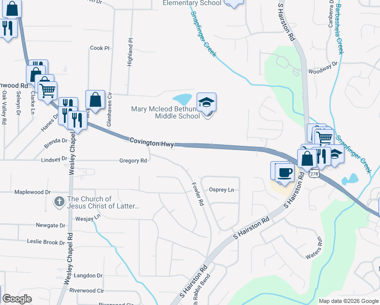map of restaurants, bars, coffee shops, grocery stores, and more near 5169 Covington Highway in Decatur