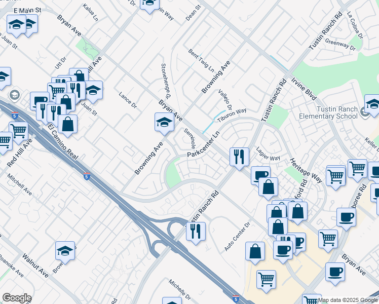 map of restaurants, bars, coffee shops, grocery stores, and more near 13592 Navajo in Tustin