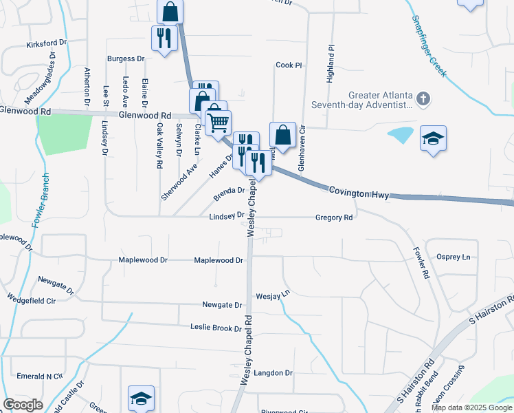 map of restaurants, bars, coffee shops, grocery stores, and more near 1980 Wesley Chapel Road in Decatur