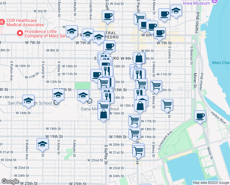 map of restaurants, bars, coffee shops, grocery stores, and more near 653 West 13th Street in Los Angeles