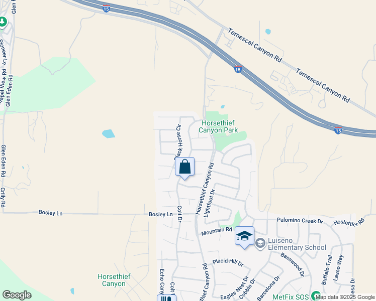 map of restaurants, bars, coffee shops, grocery stores, and more near 26687 Colt Drive in Corona