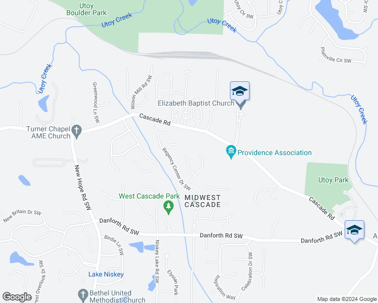 map of restaurants, bars, coffee shops, grocery stores, and more near 245 East Court Drive Southwest in Atlanta