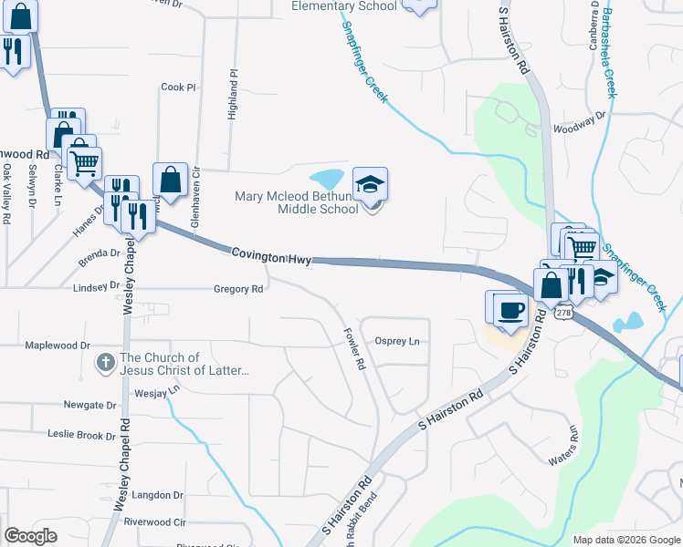 map of restaurants, bars, coffee shops, grocery stores, and more near 5169 Covington Highway in Decatur