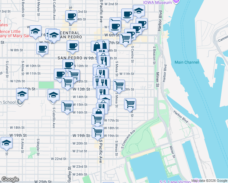 map of restaurants, bars, coffee shops, grocery stores, and more near 1316 South Mesa Street in Los Angeles