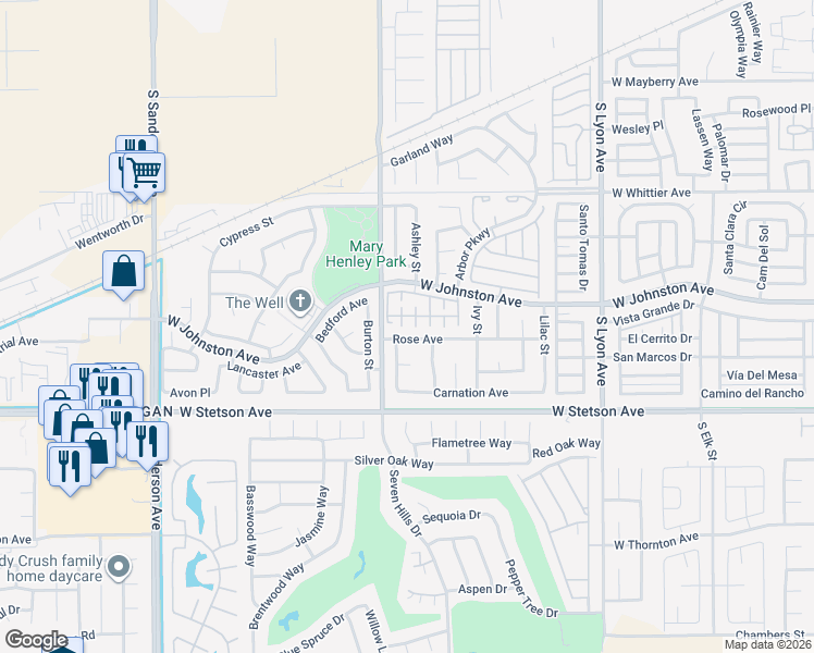 map of restaurants, bars, coffee shops, grocery stores, and more near 998 Hillcrest Street in Hemet