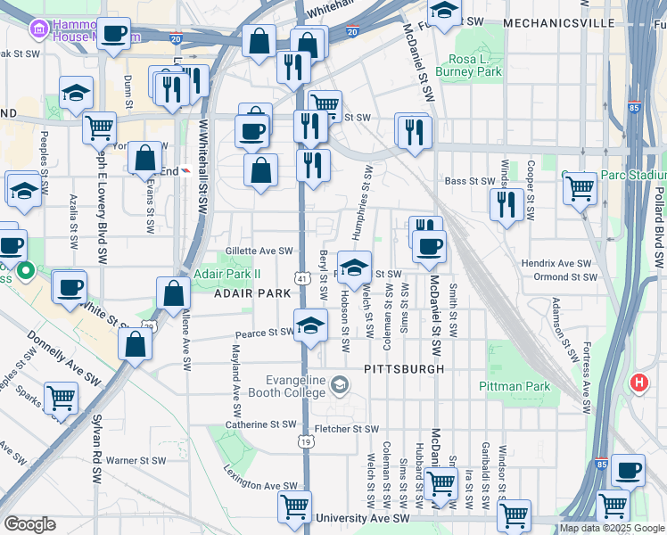 map of restaurants, bars, coffee shops, grocery stores, and more near 575 Rockwell Street Southwest in Atlanta