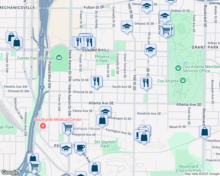 map of restaurants, bars, coffee shops, grocery stores, and more near 179 South Avenue Southeast in Atlanta