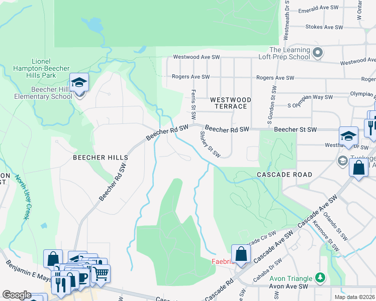 map of restaurants, bars, coffee shops, grocery stores, and more near 2019 Rector Drive Southwest in Atlanta