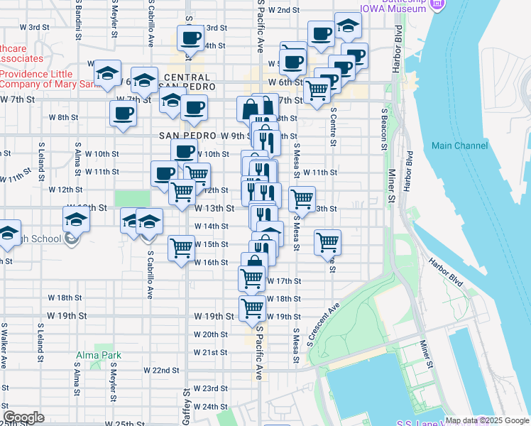 map of restaurants, bars, coffee shops, grocery stores, and more near 457 West 13th Street in Los Angeles