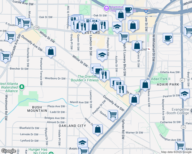 map of restaurants, bars, coffee shops, grocery stores, and more near in Atlanta