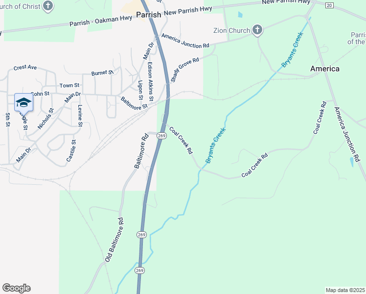 map of restaurants, bars, coffee shops, grocery stores, and more near 35 Tornado Aly in Parrish