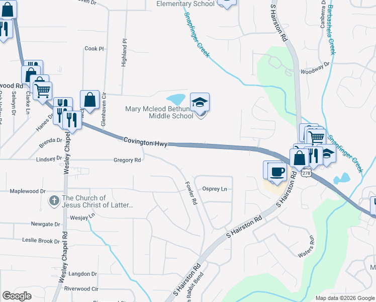 map of restaurants, bars, coffee shops, grocery stores, and more near 5169 Covington Highway in Decatur